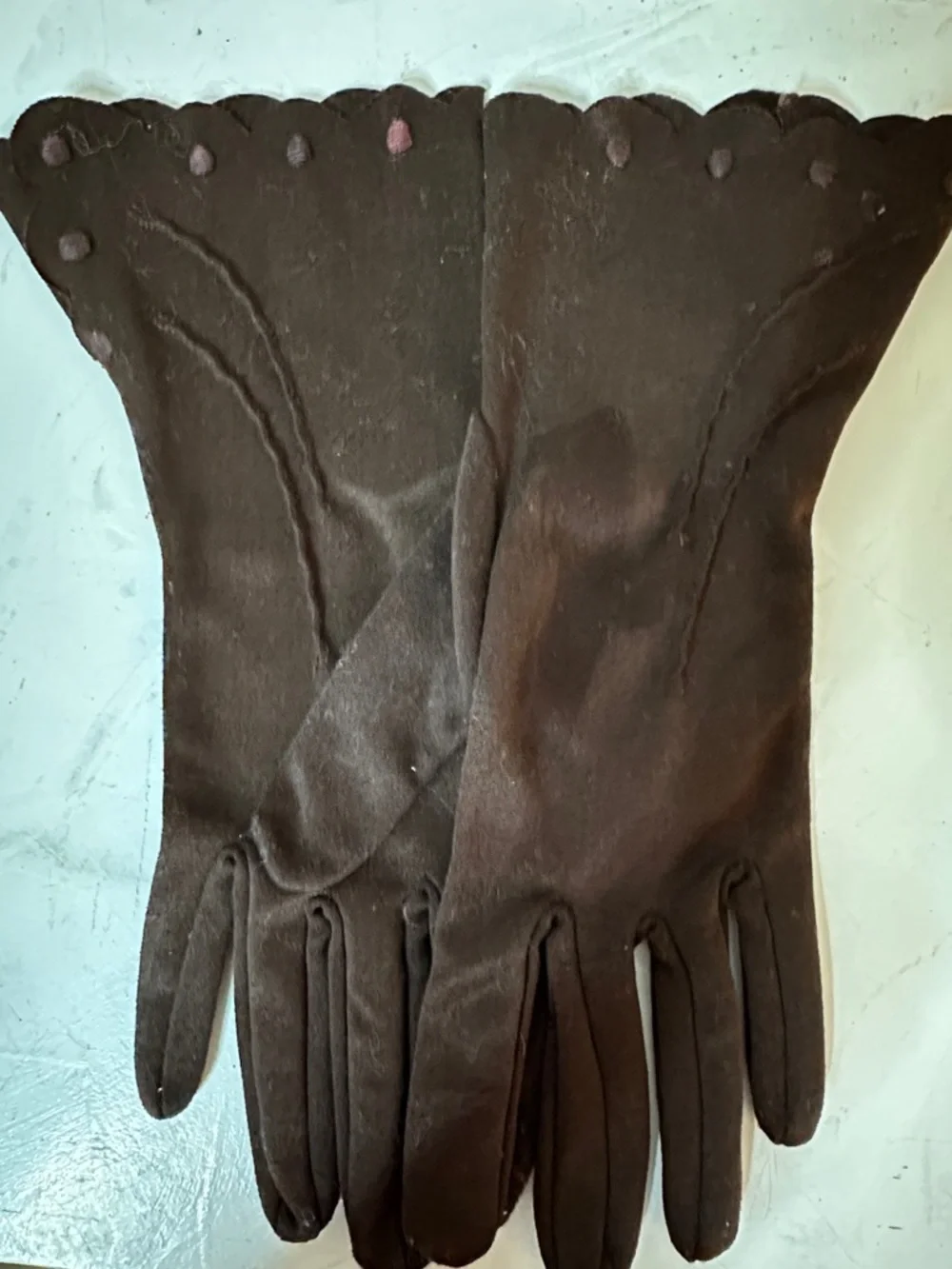 Vintage Women's Driving Gloves Brown Nylon Hand Crafted Retro Split Cuff M